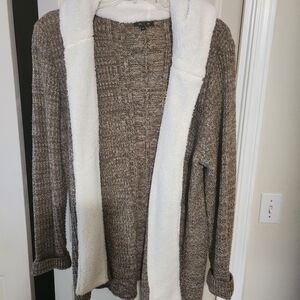 - Brown with Cream Trim XXL open  Cardigan